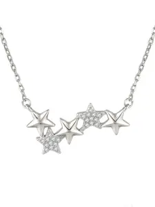 Luxevogue 925 Sterling Silver White Celestial Star Pendant Necklace with Rhodium Plating