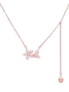 Luxevogue 925 Sterling Silver 18K Rose Gold Plated Blooming Butterfly Pendant Necklace