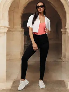 DOLCE CRUDO Women Skinny Fit High-Rise Heavy Fade Stretchable Jeans