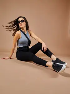 DOLCE CRUDO Women Skinny Fit High-Rise Heavy Fade Stretchable Jeans