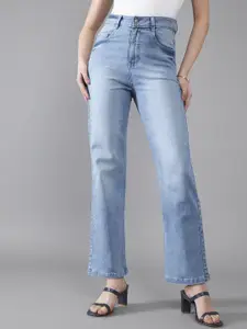 DOLCE CRUDO Women Wide Leg High-Rise Light Fade Stretchable Jeans