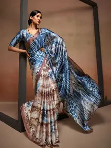 DEVATITHI Abstract Printed Soft Satin Silk Saree