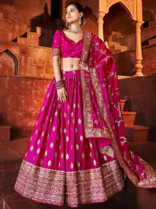 FABPIXEL Embroidered Sequinned Semi-Stitched Lehenga & Unstitched Blouse With Dupatta