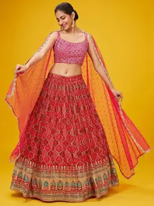 FABPIXEL Embroidered Sequinned Semi-Stitched Lehenga & Unstitched Blouse With Dupatta