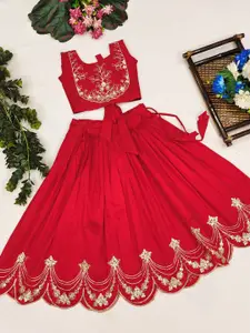 JOVK DESIGN Girls Embroidered Sequinned Ready to Wear Lehenga &