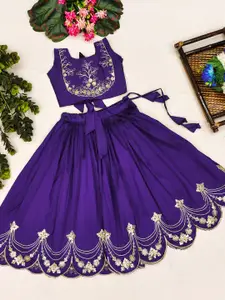 JOVK DESIGN Girls Embroidered Sequinned Ready to Wear Lehenga &