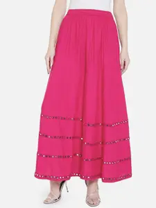 Moda Rapido Mirror Work-Detailing Flared Maxi Skirt