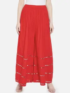 Moda Rapido Mirror Work-Detailing Flared Maxi Skirt