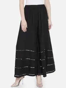 Moda Rapido Mirror Work-Detailed Flared Maxi Skirt