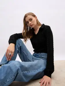 Styli Women Cropped Length V Neck Collar Sweater