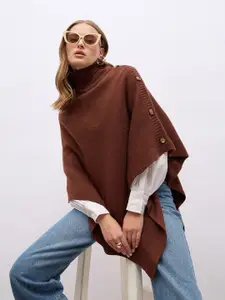 Styli Women Asymmetric Poncho With Buttons