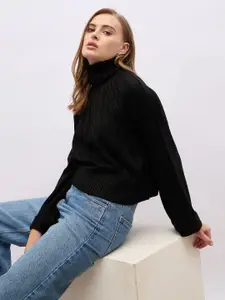 Styli Women Self Design Short Length Turtle Neck  Pullover Sweater