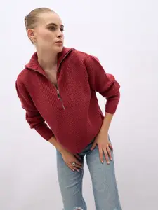 Styli Women Boxy Half Zipper Collared Neck Pullover Sweater