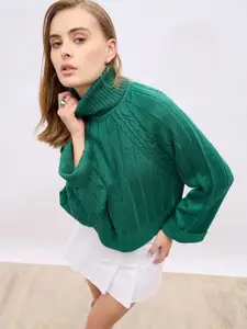 Styli Women Self Design Short Length Turtle Neck  Pullover Sweater