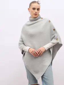 Styli Women Asymmetric Poncho With Buttons