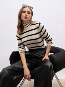 Styli Women Regular Length Slim Fit Striper High Neck Sweater
