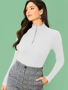 Dream Beauty Fashion Women High Neck Half Zipper Fashion Fitted Top