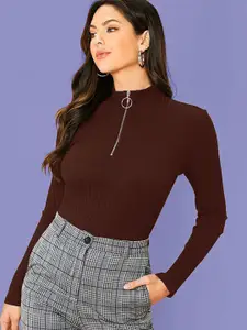 Dream Beauty Fashion Women High Neck Half Zipper Fashion Fitted Top