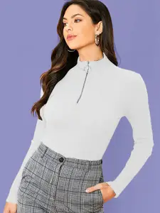 Dream Beauty Fashion Women High Neck Half Zipper Fashion Fitted Top