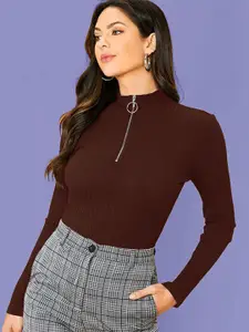 Dream Beauty Fashion Women Ribbed Round Neck  Long Sleeves Top