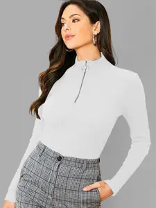 Dream Beauty Fashion Women Ribbed High Neck Long Sleeves Top