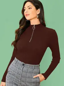 Dream Beauty Fashion Women High Neck Half Zipper Fashion Fitted Top