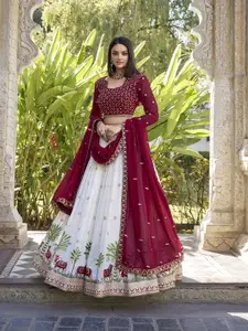 LOOKNBOOK ART Embroidered Ready to Wear Lehenga & Unstitched Blouse With Dupatta