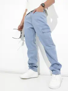 The Roadster Life Co. Men Relaxed Fit Light Fade Panelling Stretchable Cargo Jeans