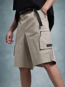 The Roadster Life Co. Men Relaxed Fit Pure Cotton Cargo Shorts with Buckle Closure