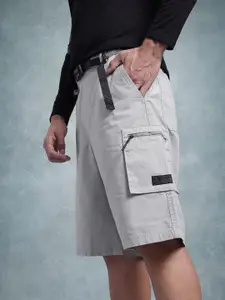 The Roadster Life Co. Men Relaxed Fit Pure Cotton Cargo Shorts with Buckle Closure