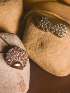 Luxevogue 925 Sterling Silver Cubic Zirconia Stone-Studded Pendant Set