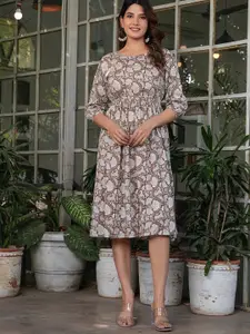 BAESD Women Ethnic Motifs Print A-Line Midi Dress