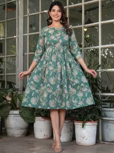 BAESD Floral Printed Cotton Fit and Flare Dress