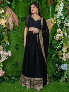 KALINI Embroidered Semi-Stitched Lehenga & Unstitched Blouse With Dupatta