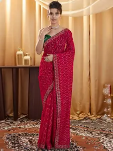 Satrani Embellished Pure Georgette Bandhani Saree
