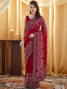 Satrani Embellished Beads and Stones Pure Georgette Saree