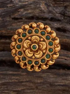 Kushal's Fashion Jewellery Women Green Gold-Plated Antique Finger Ring