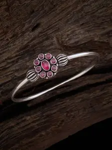 Kushal's Fashion Jewellery Ruby Silver-Plated Ethnic Silver Temple Kada