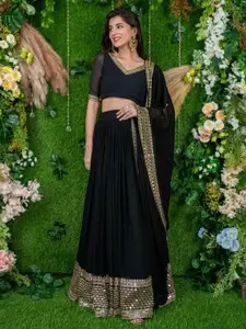 KALINI Embroidered Semi-Stitched Lehenga & Unstitched Blouse With Dupatta