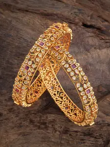 Kushal's Fashion Jewellery Ruby Gold-Plated Antique Bangle