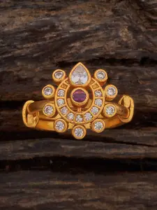 Kushal's Fashion Jewellery Embellished Bridal Ruby 92.5 Silver Temple Finger Ring