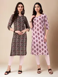 Anouk Rustic Selection Of 2 Ethnic Motifs Printed Notch Neck Straight Kurtas