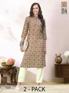 Anouk Rustic Women Pack Of 2 Printed Mandarin Collar Straight Kurta
