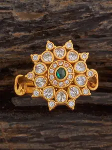 Kushal's Fashion Jewellery Embellished Bridal Gold-Plated Green Stone Studded Finger Ring