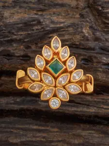 Kushal's Fashion Jewellery 92.5 Pure Silver Gold Plated Cubic Zirconia Temple Finger Ring