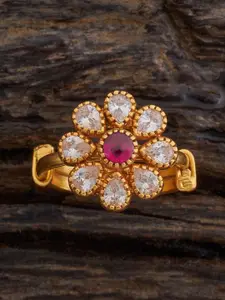 Kushal's Fashion Jewellery Women Gold Plated Floral CZ 92.5 Pure Silver Finger Ring