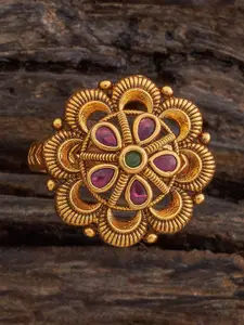 Kushal's Fashion Jewellery Women Ruby Green Gold-Plated Antique Finger Ring