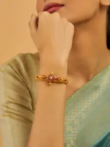 Kushal's Fashion Jewellery Embellished Bridal Gold-Plated Ethnic 92.5 Silver Temple Kada