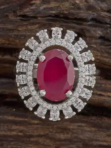 Kushal's Fashion Jewellery Rhodium-Plated Ruby & Zircon Studded Party Finger Ring