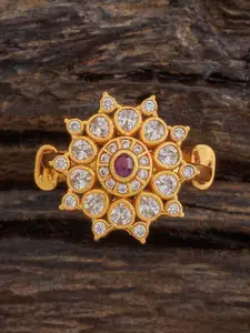 Kushal's Fashion Jewellery 92.5 Pure Silver Gold-Plated Cubic Zirconia Temple Finger Ring